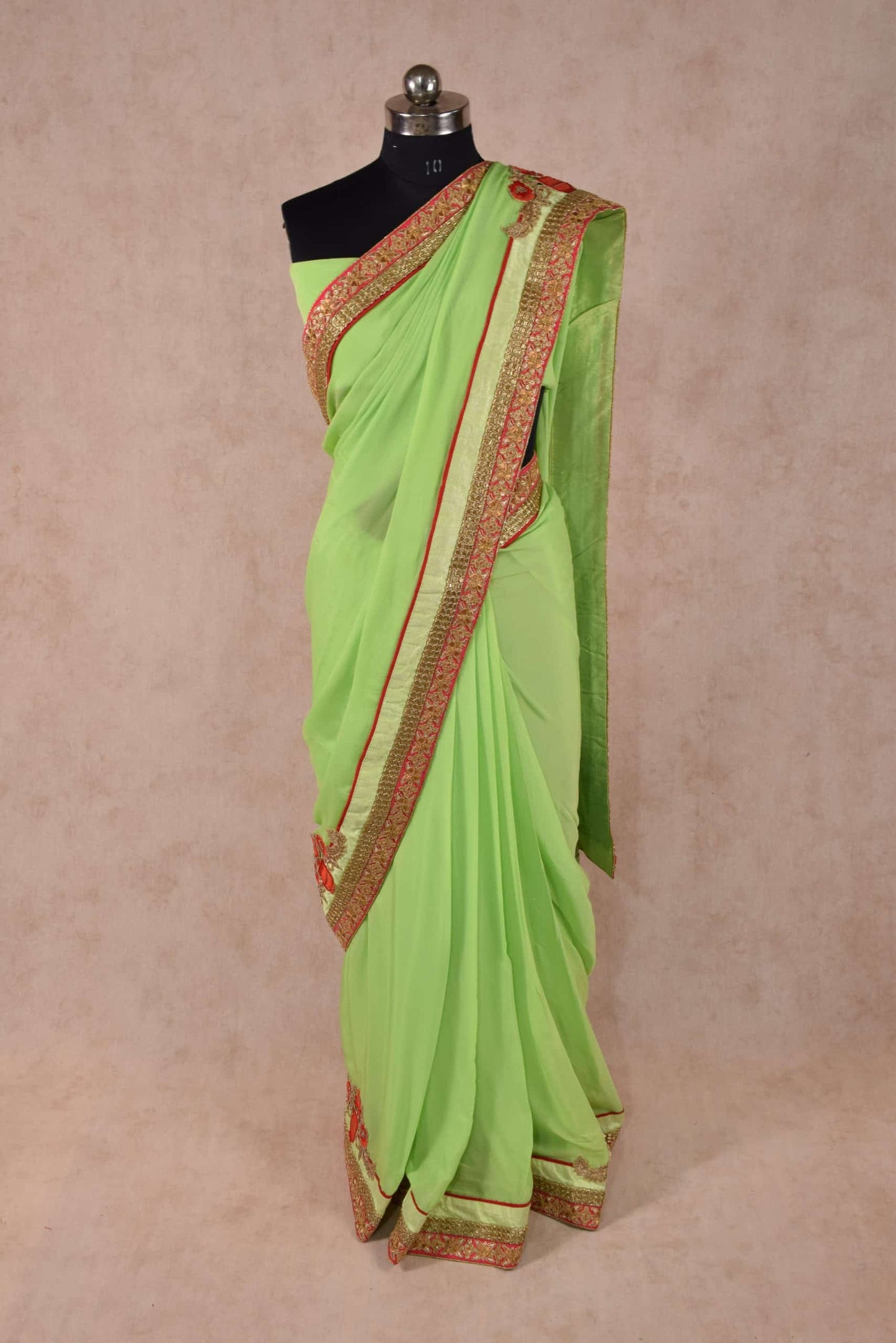 Beautiful Green Designer Saree with Zardozi and Kardhana Handwork border - KANHASAREE