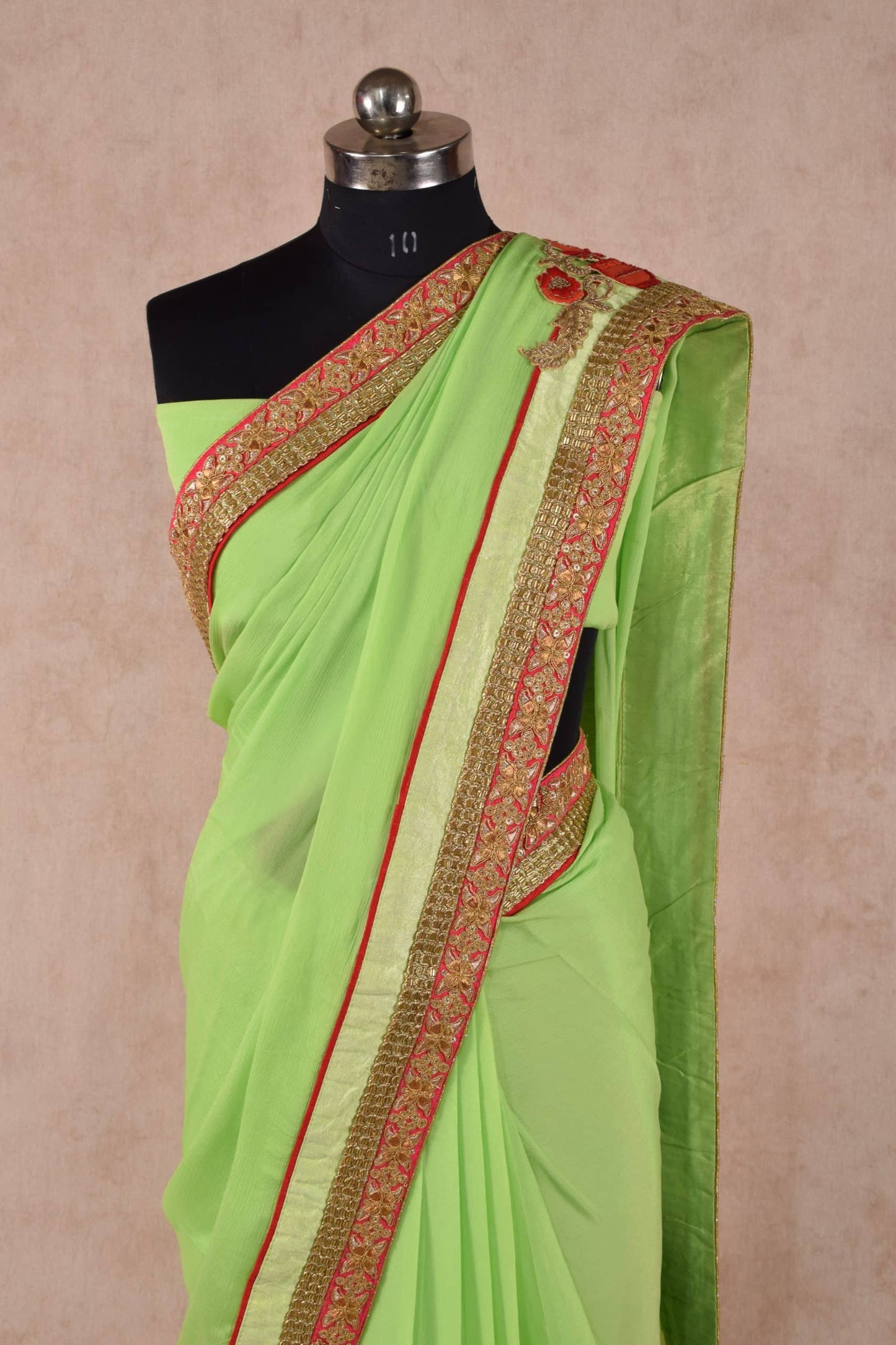 Beautiful Green Designer Saree with Zardozi and Kardhana Handwork border - KANHASAREE