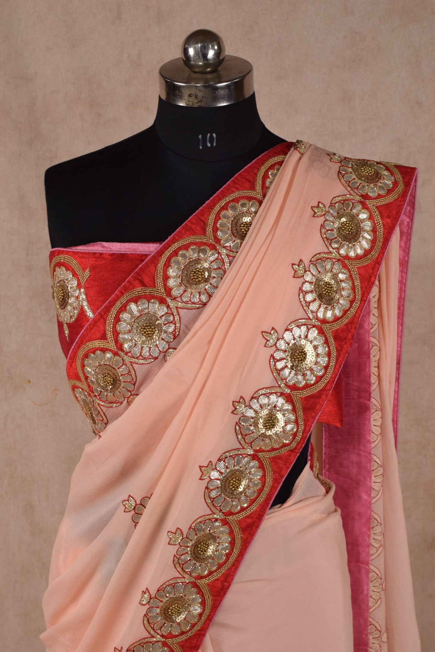 Pure chinnon saree with exclusive gota patti hand work - KANHASAREE