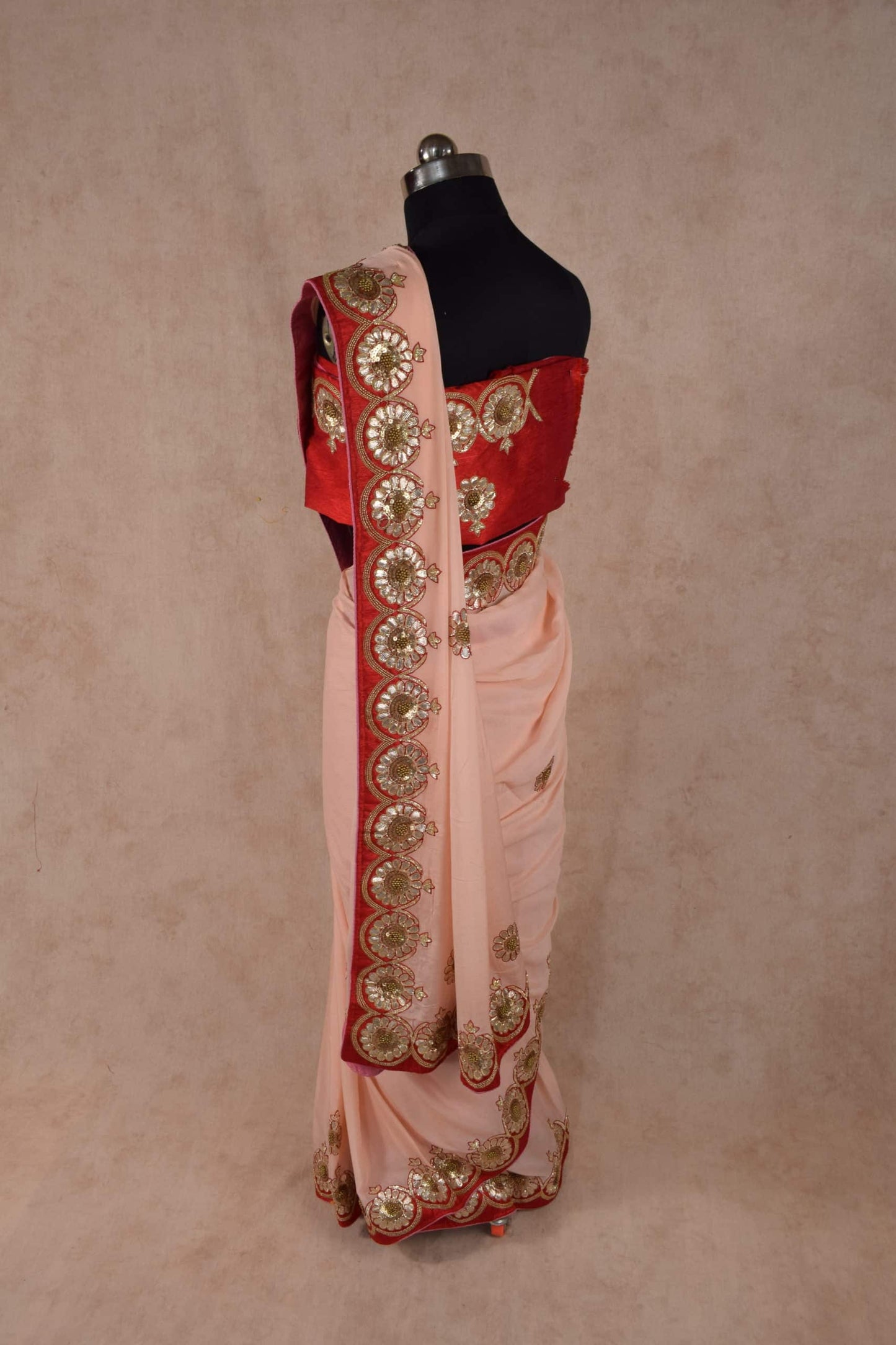 Pure chinnon saree with exclusive gota patti hand work - KANHASAREE