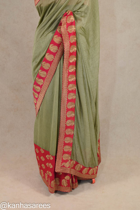 Soft Linen Silk Saree | Joh Riwaj Brand | Zari Thread Work Border & Contrast Blouse - Kanhasarees by ksds