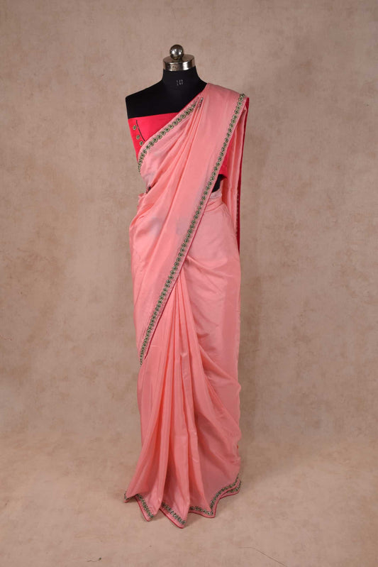 Pure Cotton Silk Baby Pink Color Saree with heavy stone work - KANHASAREE