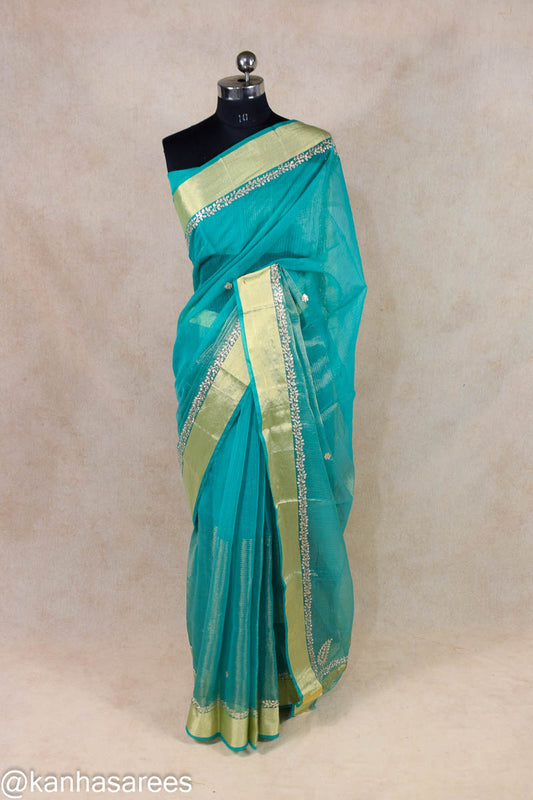 Kota Doria Fancy Saree with Intricate Pitan Work | Rajasthani Special Designer Saree - Kanhasarees by ksds
