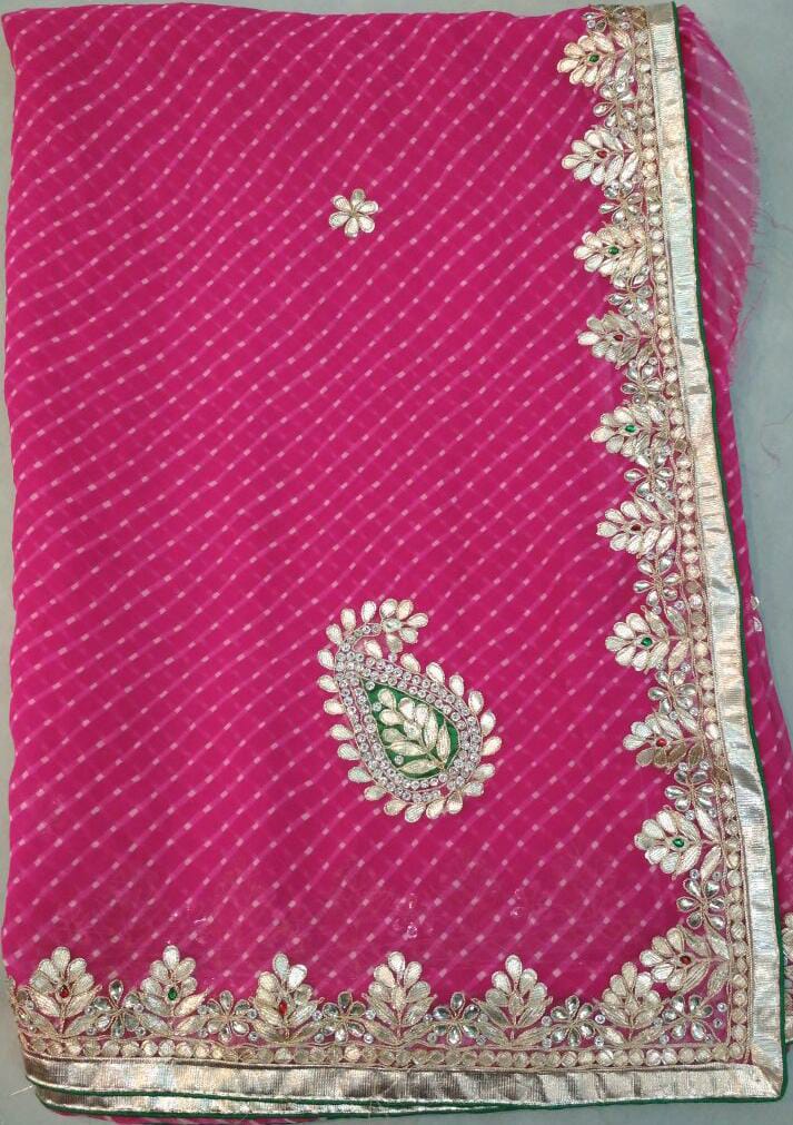 Sawan Special Leheriya Bandhej Georgette Saree with Gota Patti Work & Running Blouse