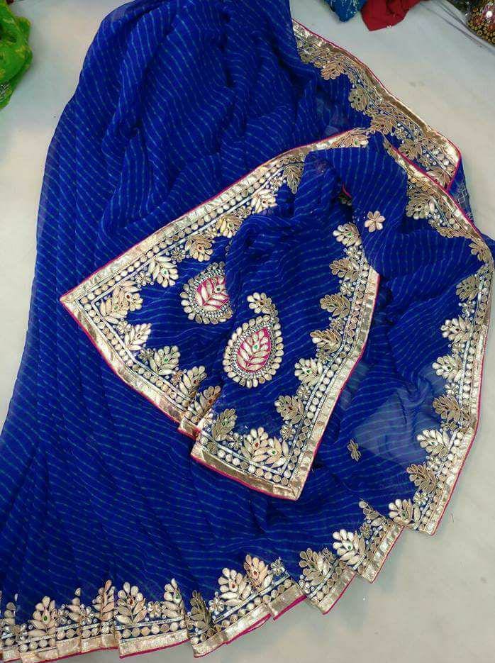 Sawan Special Leheriya Bandhej Georgette Saree with Gota Patti Work & Running Blouse