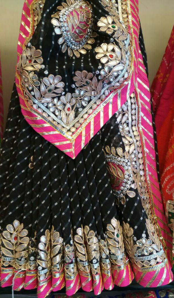 Sawan Special Leheriya Bandhej Georgette Saree with Gota Patti Work & Running Blouse