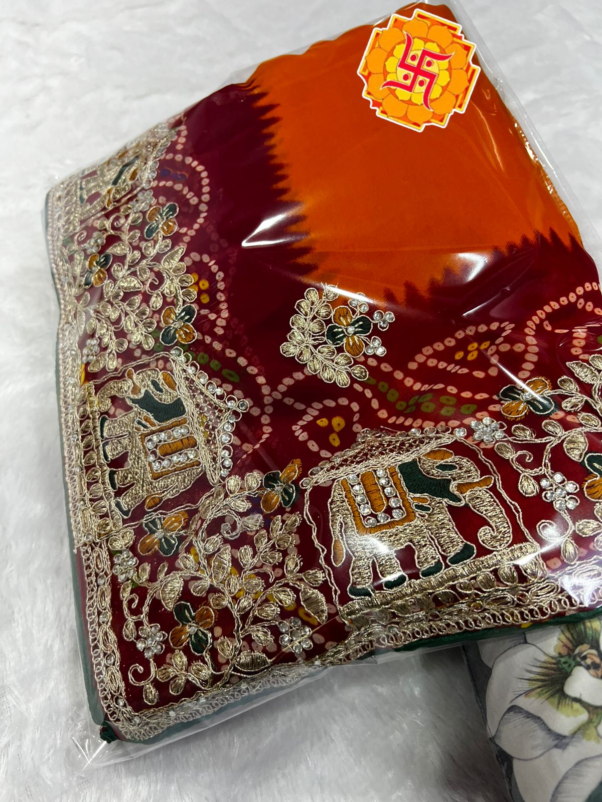 Heavy Georgette Bandhej Saree with Diamond Thread Work & Palkhi C-Pallu Design