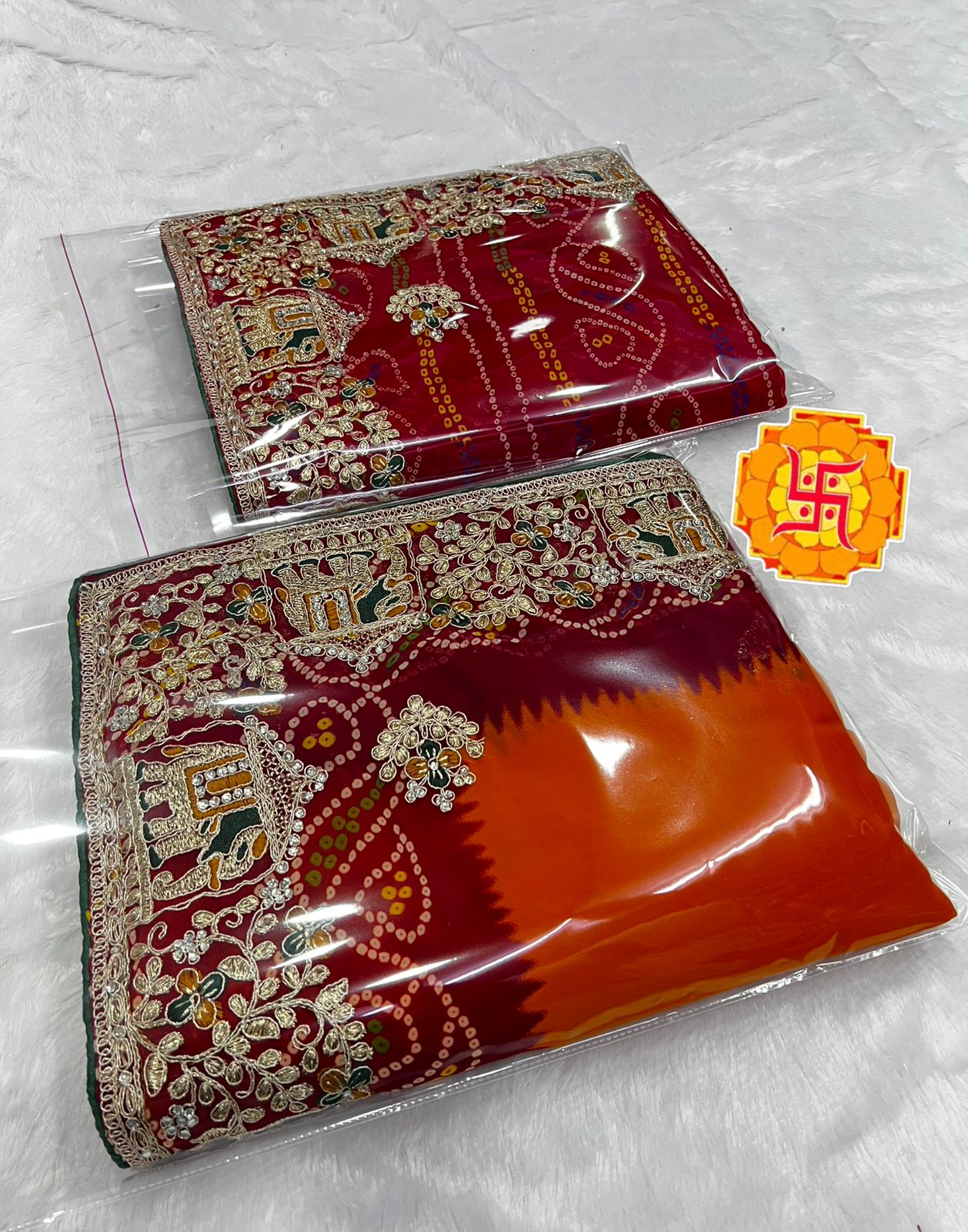 Heavy Georgette Bandhej Saree with Diamond Thread Work & Palkhi C-Pallu Design