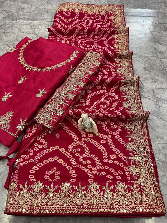 Elegant Vichitra Silk Saree with Sequin Work Border & Heavy Banglori Designer Blouse