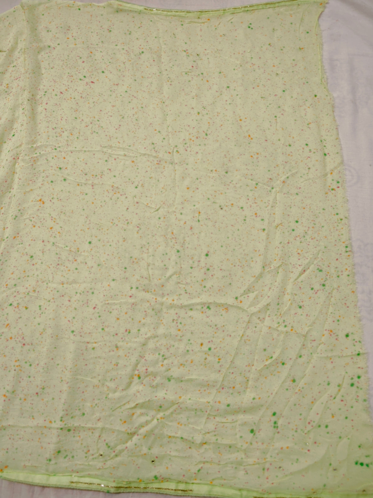 Lemon Green Handwork Chiffon Saree with Unstitched Blouse Piece