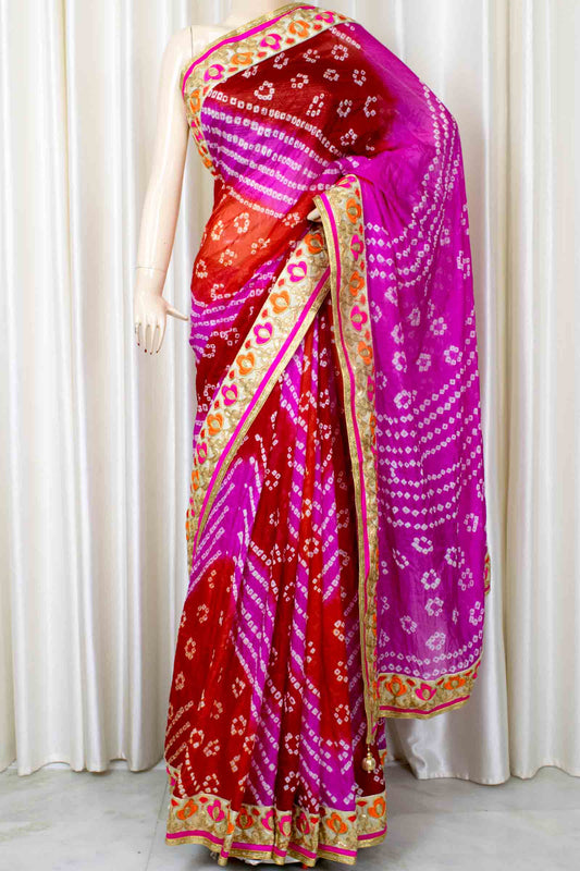 Multicolor Bandhani Saree with Gota Embroidery Border - KANHASAREE