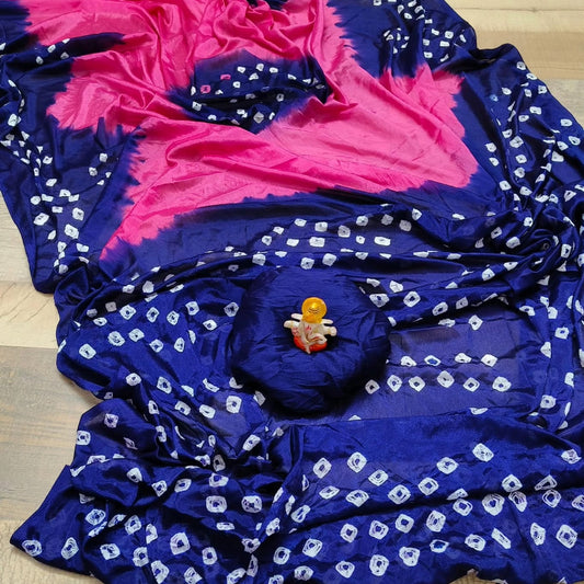 Jaipuri Hand Bandhani saree | tie dye | chinon - Kanhasarees by ksds