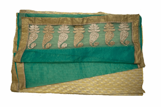 Designer Green Super Net Saree with thread zari work - Kanhasarees by ksds