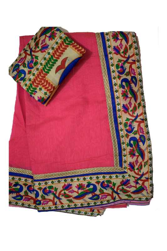 Pink Chanderi Saree with digital print border - KANHASAREE