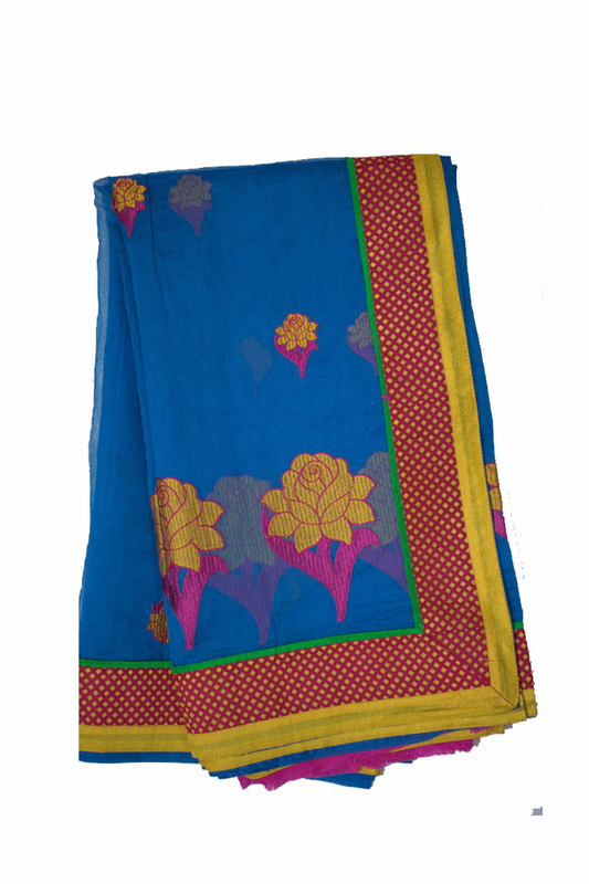 Blue color Pure Supernet embroidered applique work saree - KANHASAREE