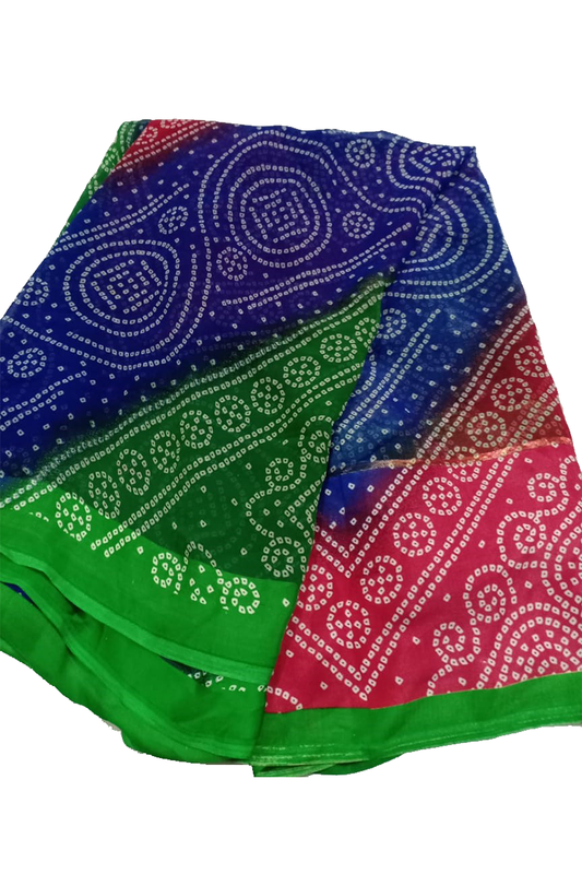 Multicolor Georgette Bandhani Print Saree with Satin Border - KANHASAREE