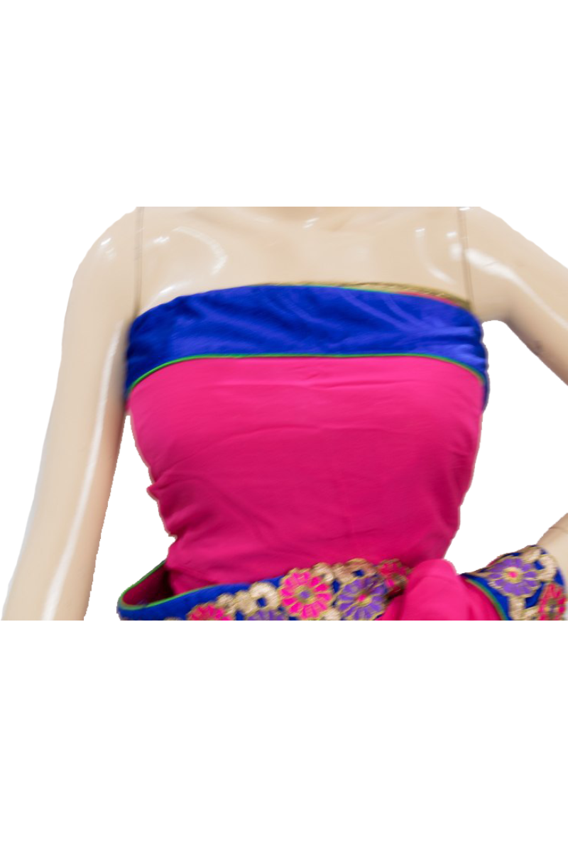 Pure Georgette Double Shaded Saree with Double Border, Katha Work, embroidery zari work and Anchor Weaving lines all over the saree - KANHASAREE