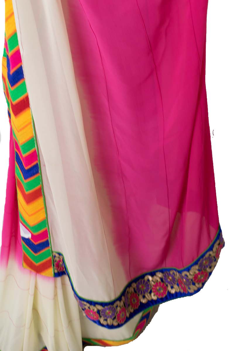 Pure Georgette Double Shaded Saree with Double Border, Katha Work, embroidery zari work and Anchor Weaving lines all over the saree - KANHASAREE
