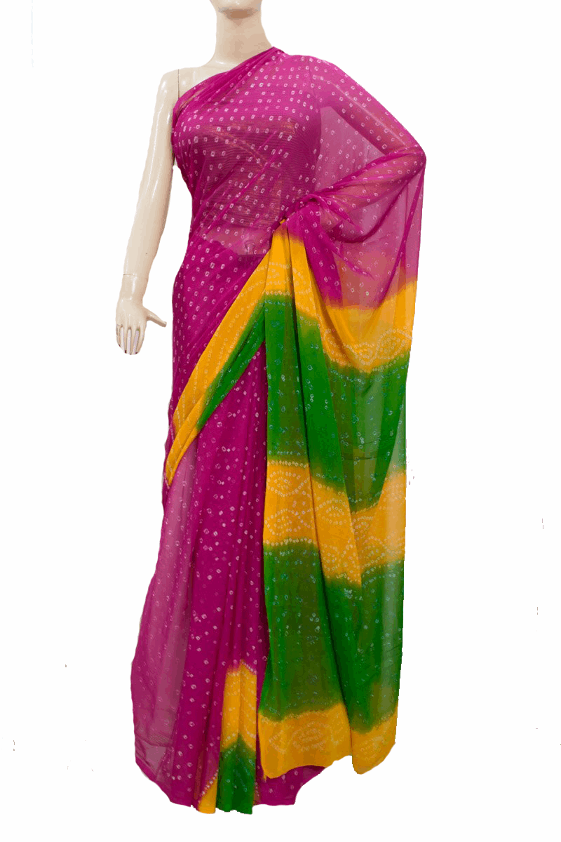 Beautiful Chiffon tie and Die Bandhani Saree - KANHASAREE
