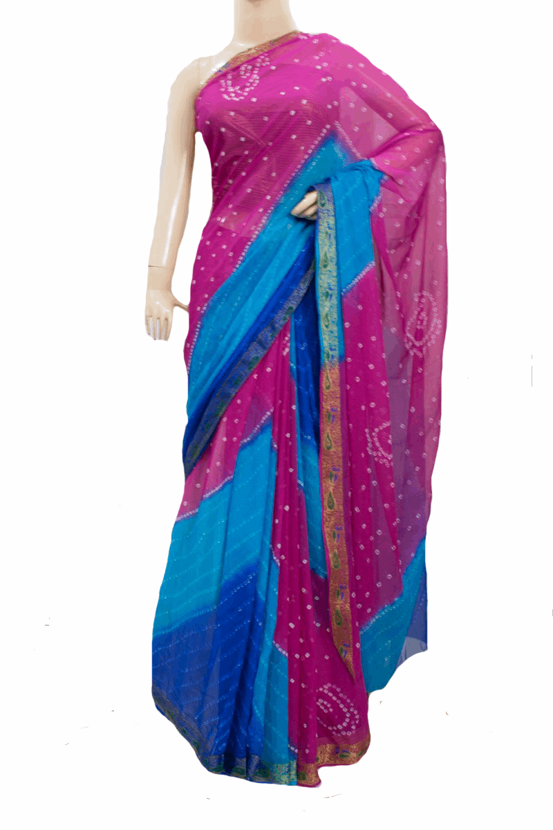 Beautiful Chiffon tie and Die Bandhani Saree - KANHASAREE