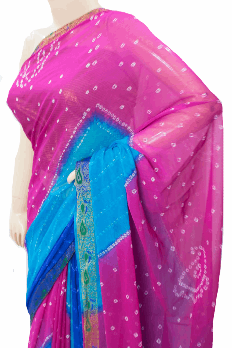 Beautiful Chiffon tie and Die Bandhani Saree - KANHASAREE