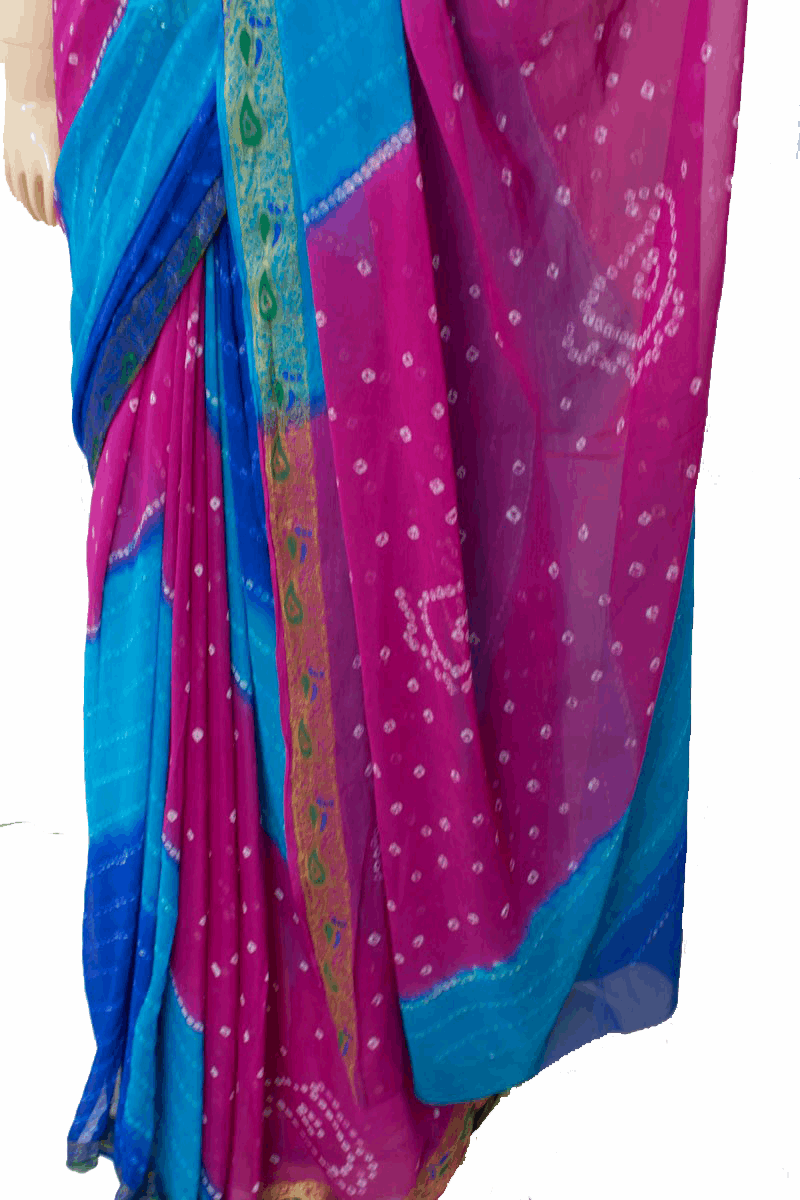 Beautiful Chiffon tie and Die Bandhani Saree - KANHASAREE