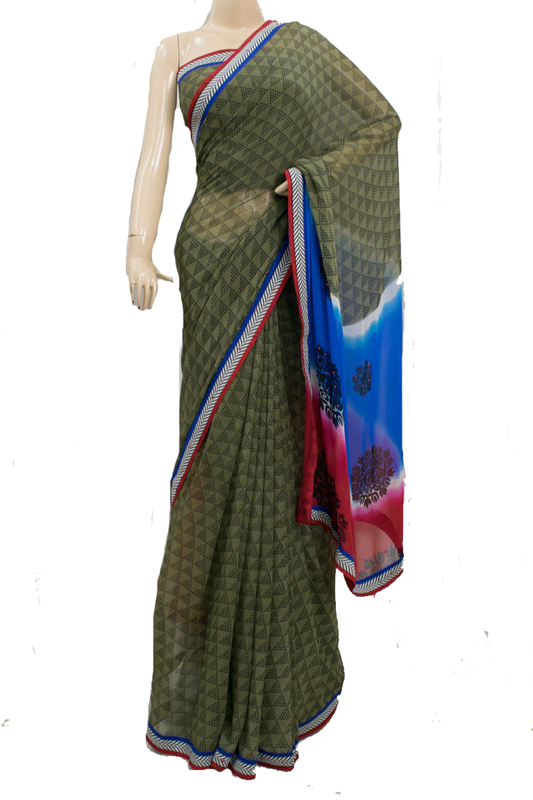 Georgette Printed Saree with Embroidery work Border - KANHASAREE