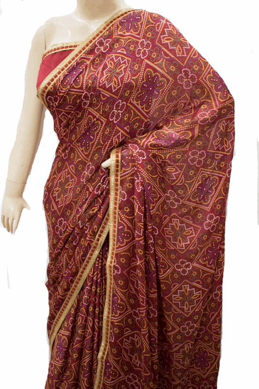 Beautiful Traditional Crepe Bandhani saree with Small Gota border - Kanhasarees by ksds