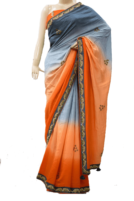 Beautiful Pure cotton silk Shaded Saree with Antique handwork - KANHASAREE