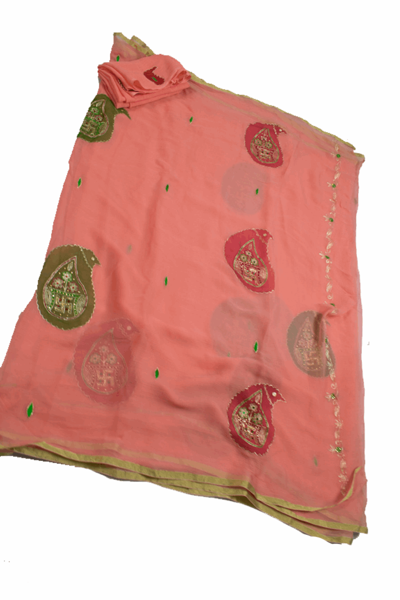 Beautiful Pure Chiffon Zari and thread work Hand Tie-Die batik Print Saree - KANHASAREE