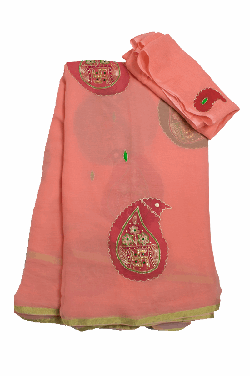 Beautiful Pure Chiffon Zari and thread work Hand Tie-Die batik Print Saree - KANHASAREE