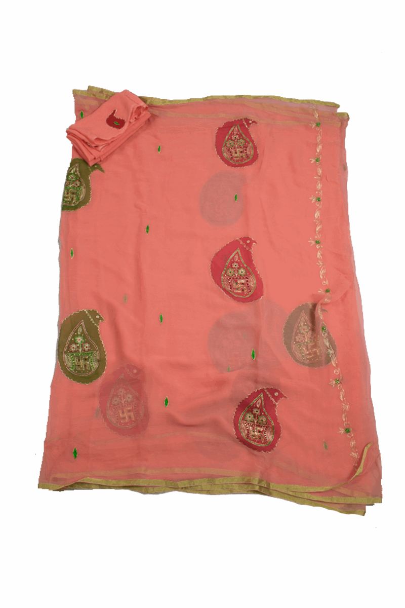 Beautiful Pure Chiffon Zari and thread work Hand Tie-Die batik Print Saree - KANHASAREE