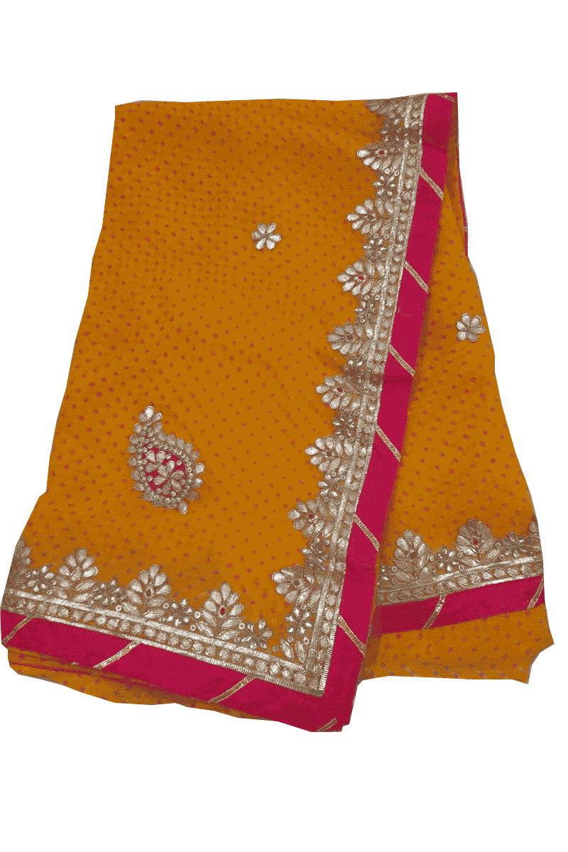 Georgette Leheriya mothara saree with gota patti handwork - KANHASAREE