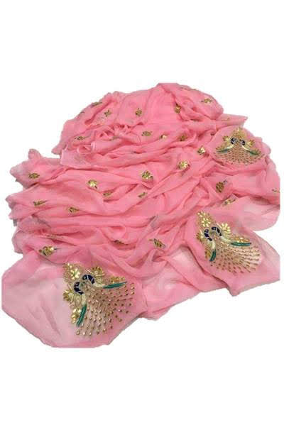 Pink Pure Chiffon Gota Patti Peackock Buti Saree - KANHASAREE