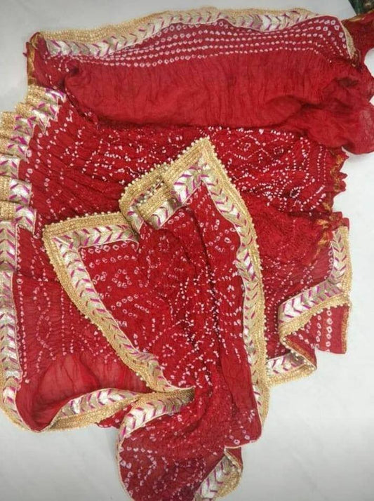 Red Art Silk Bandhani Saree with Gota Work Border - KANHASAREE