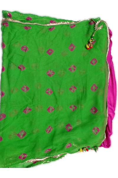 Green Pink Bandhani Saree - KANHASAREE