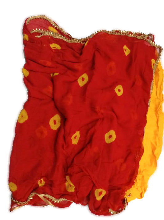 Red Yellow Bandhani Saree - KANHASAREE