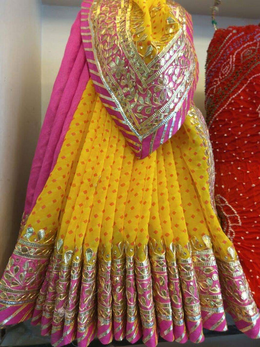 Yellow Leheriya Saree with Gota Patti - KANHASAREE