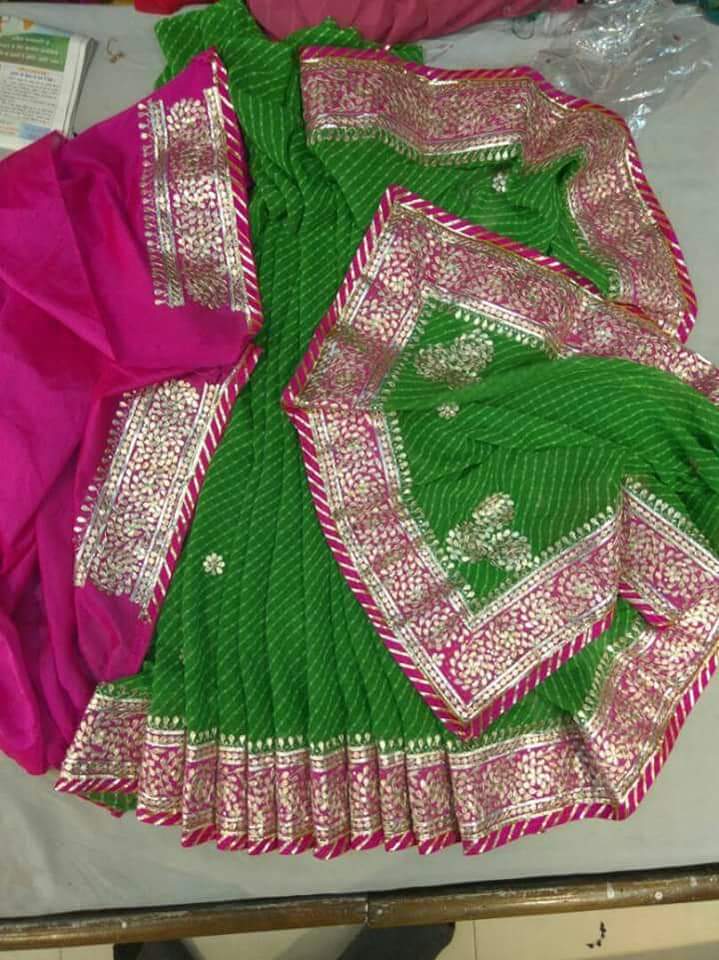 Green Leheriya Saree With Gota Patti – Kanhasaree