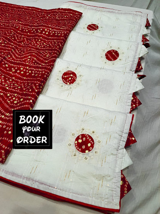 Modal Bandhani Saree with Applique & Embroidery Work - Elegant Traditional Wear