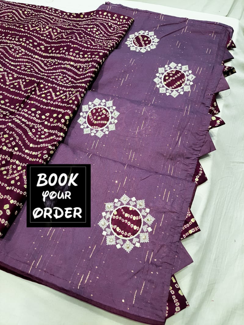 Modal Bandhani Saree with Applique & Embroidery Work - Elegant Traditional Wear - KANHASAREE