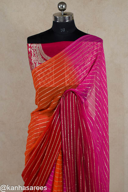 Multicolour zari line saree with designer zari blouse - KANHASAREE