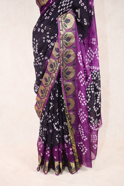 Purple black bandhani saree in jacquard - Kanhasarees by ksds