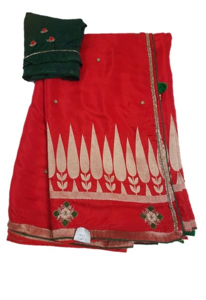 Pure Silk Red Banarasi Saree with zardogi thread handwork - KANHASAREE