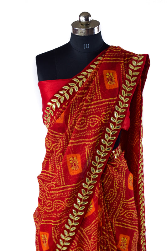 Georgette Bandhani saree with velvet border - Kanhasarees by ksds