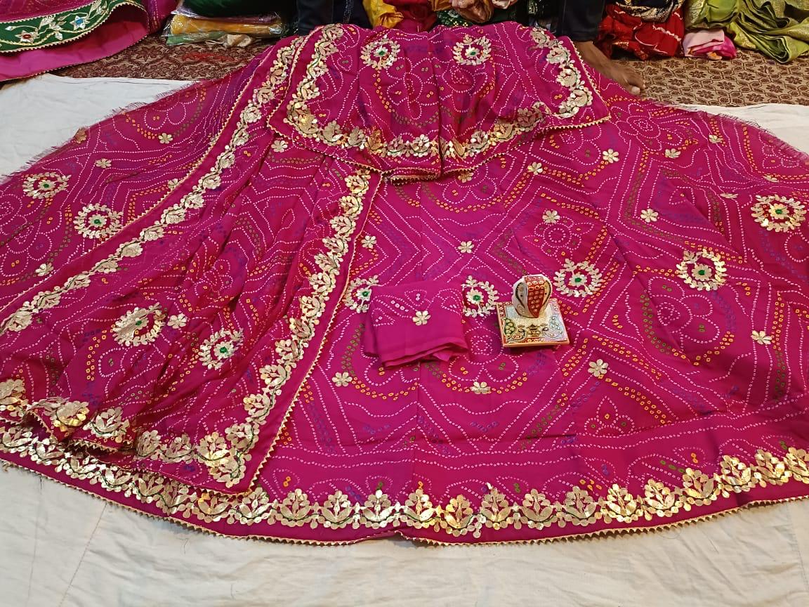 Traditional Rajasthani Lehenga Choli with Bandhani Print and Gotta Patti Work