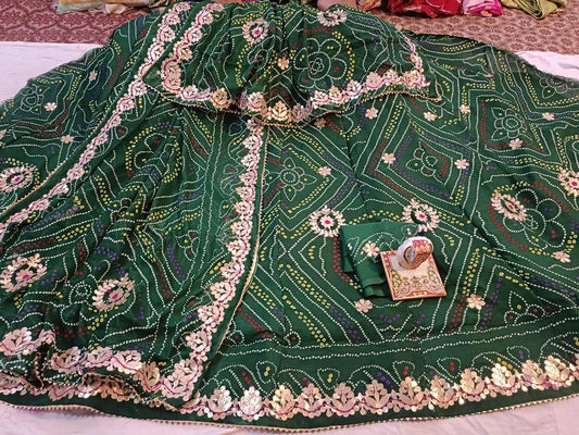 Traditional Rajasthani Lehenga Choli with Bandhani Print and Gotta Patti Work - Kanhasarees by ksds