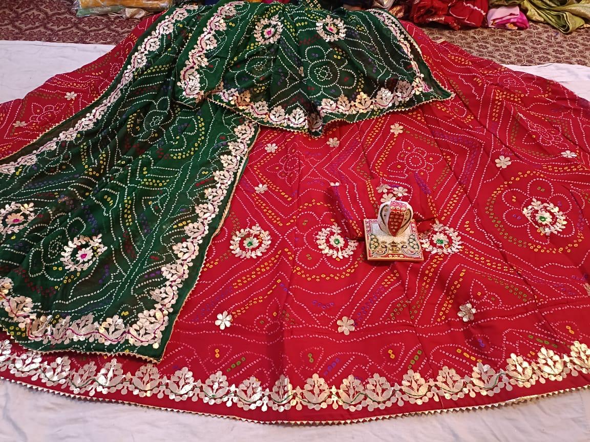 Traditional Rajasthani Lehenga Choli with Bandhani Print and Gotta Patti Work