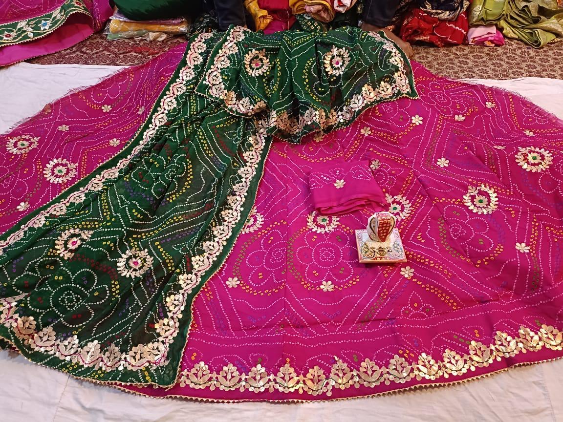 Traditional Rajasthani Lehenga Choli with Bandhani Print and Gotta Patti Work