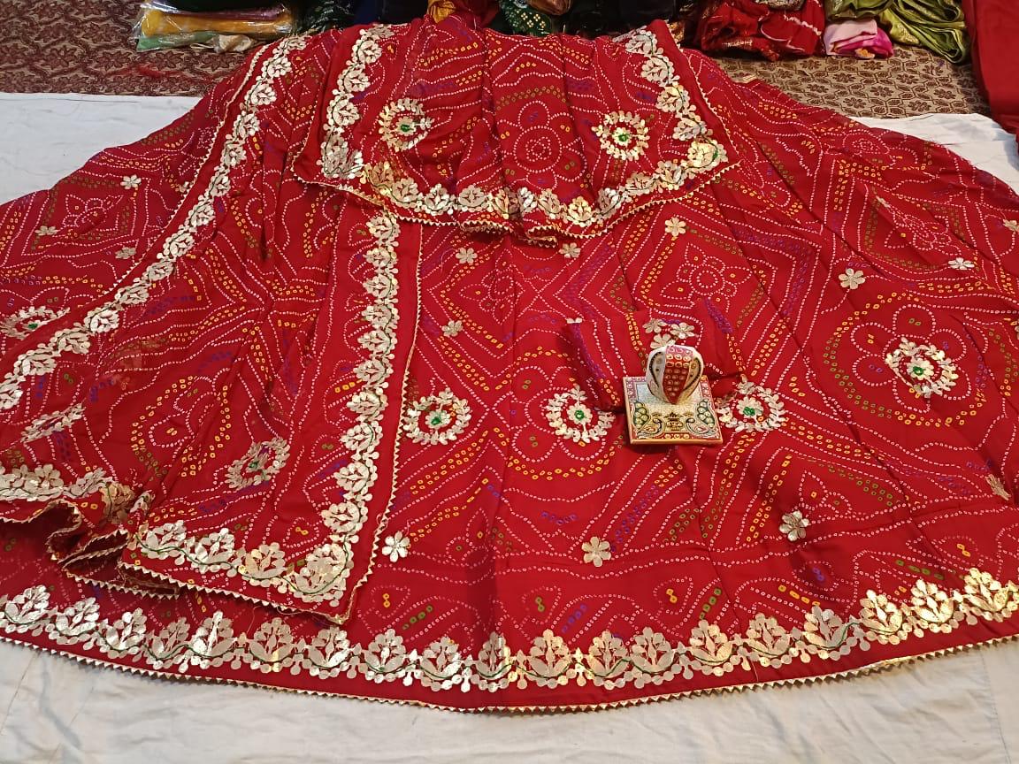 Traditional Rajasthani Lehenga Choli with Bandhani Print and Gotta Patti Work